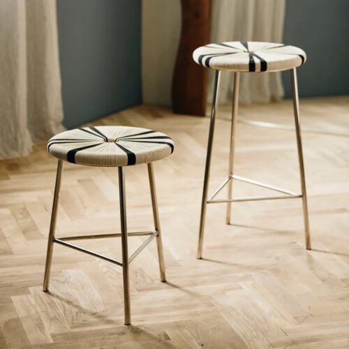 MORICE Skammel i Off White & Sort Juteflet med Metalstel fra Nordal | Ø40x53/71,5 cm | Flere Størrelser - Billede 4