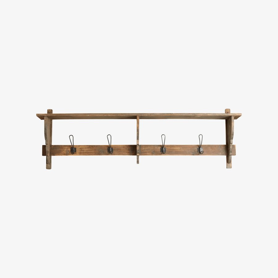 CARONU Hylde i Genanvendt Træ med 4 Knager fra Nordal | 136x18x42 cm hos uniquebeds, home & living - Billede 1
