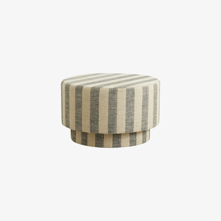 LADOGA Puf i Stribet Beige/Grå Hør fra Nordal | Ø68x42 cm hos uniquebeds, home & living - Billede 1