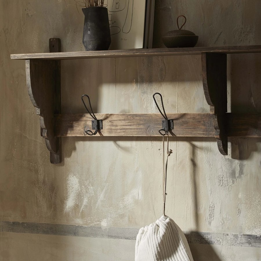 CARONU Hylde i Genanvendt Træ med 4 Knager fra Nordal | 136x18x42 cm hos uniquebeds, home & living - Billede 2