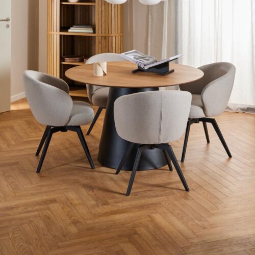 Darlene Spisebordsstol Beige Stof Armlæn Stel