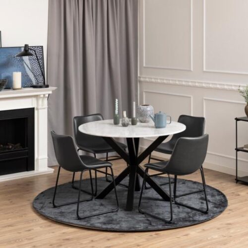 Heaven Spisebord Hvid Marmor Stel Sort