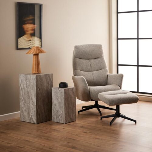 London Recliner Fodskammel Beige Stof Horisontal