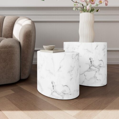 Mice Oval Sofabordssæt Hvid Marmor Carrara