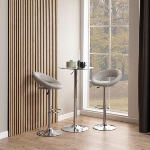 Plump Barstol Taupe Pu Drejefunktion Fodstøtte