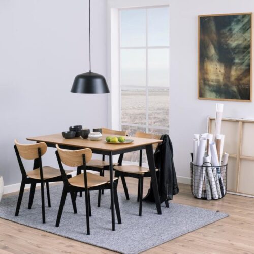 Roxby Rektangulær Spisebord Egetræ Stel Sort