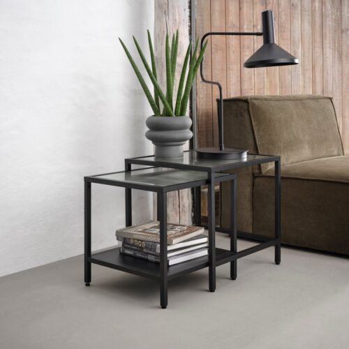 Wuhan Sidebord Sort Metal Rillet Glas