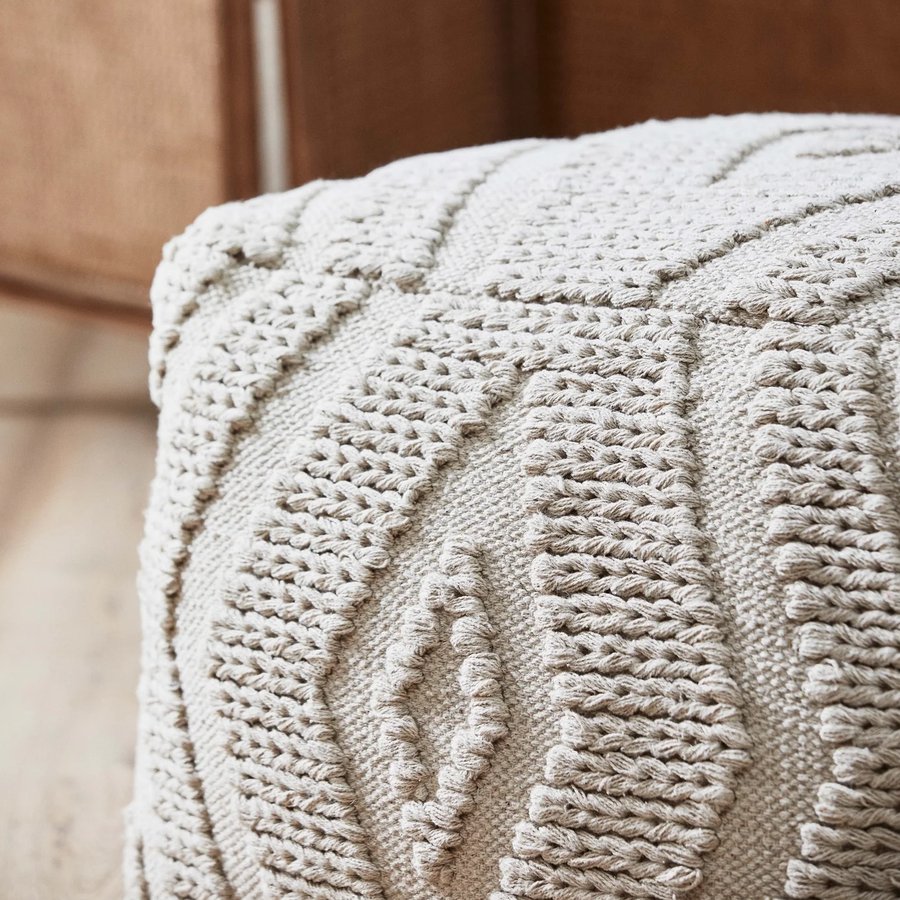 WULAR Puf i Råhvid Bomuld med Mønster fra Nordal | 50x50x38 cm hos uniquebeds, home & living - Billede 4