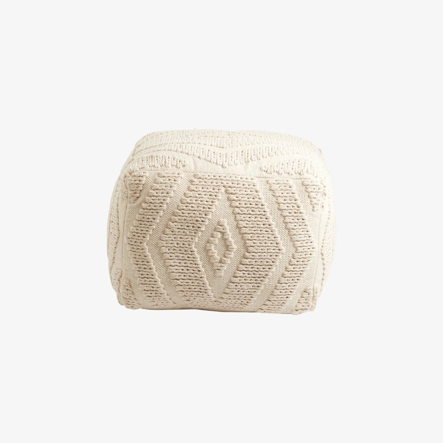 WULAR Puf i Råhvid Bomuld med Mønster fra Nordal | 50x50x38 cm hos uniquebeds, home & living - Billede 1