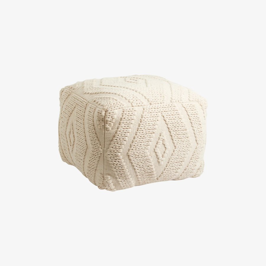WULAR Puf i Råhvid Bomuld med Mønster fra Nordal | 50x50x38 cm hos uniquebeds, home & living - Billede 2
