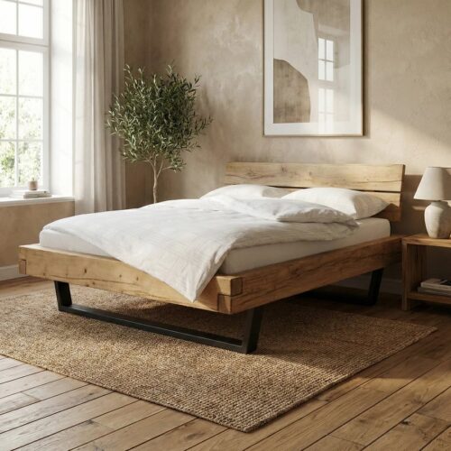 Frigg Snedker Bjælkesengeramme i Massiv FSC Grantræ med Gavl & Metalben fra Organic Sleep | Bivoks | Mulighed for Skuffer & Sengeborde hos uniquebeds, home & living - Billede 1